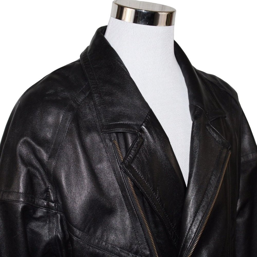 Wilson's Medium Asymmetrical Full Zip 100% Leather Belted Notched Collar Coat - Picture 7 of 12